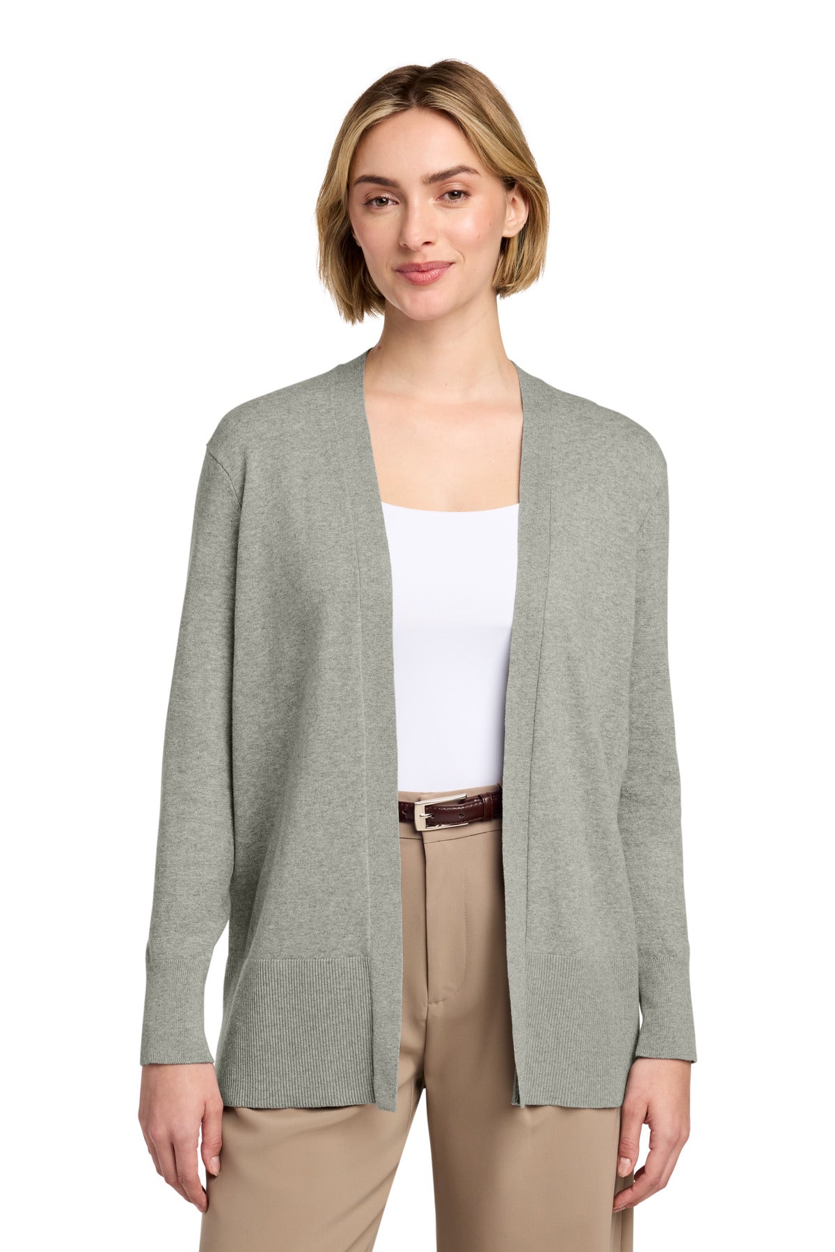 Custom Light Shadow Grey Heather Cotton Stretch Long Cardigan Sweater BB18403, personalized by SanCanDo Swag in Argyle, TX