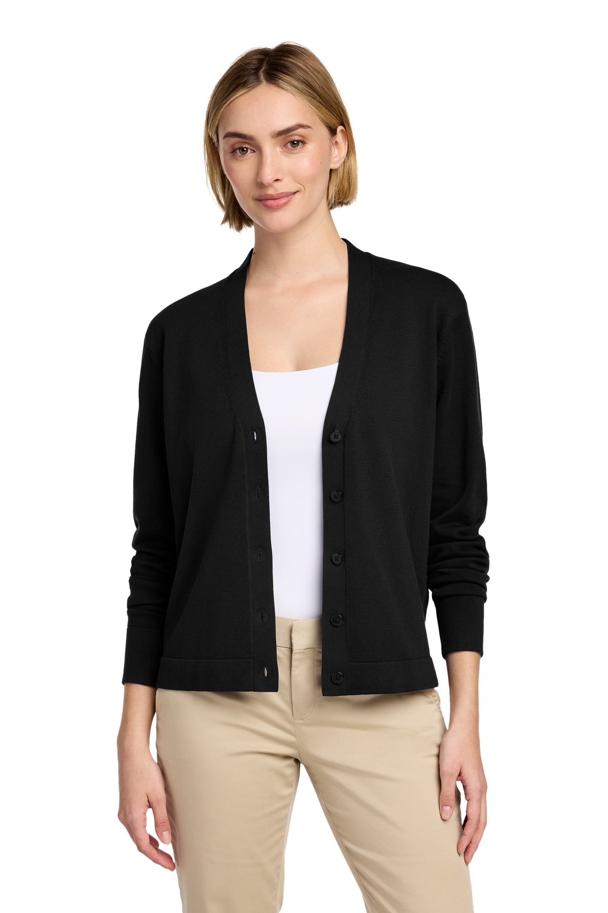 Custom Deep Black Women's Cotton Stretch Cardigan Sweater BB18405, personalized by SanCanDo Swag in Argyle, TX