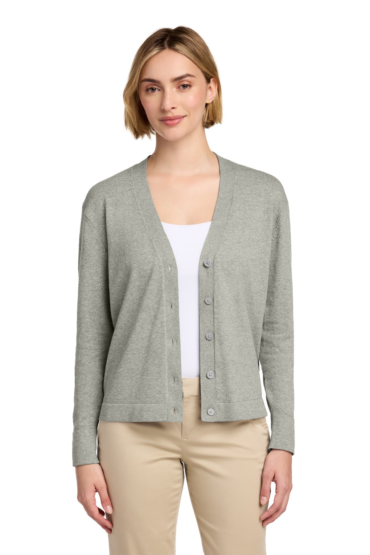 Custom Light Shadow Grey Heather Women's Cotton Stretch Cardigan Sweater BB18405, personalized by SanCanDo Swag in Argyle, TX
