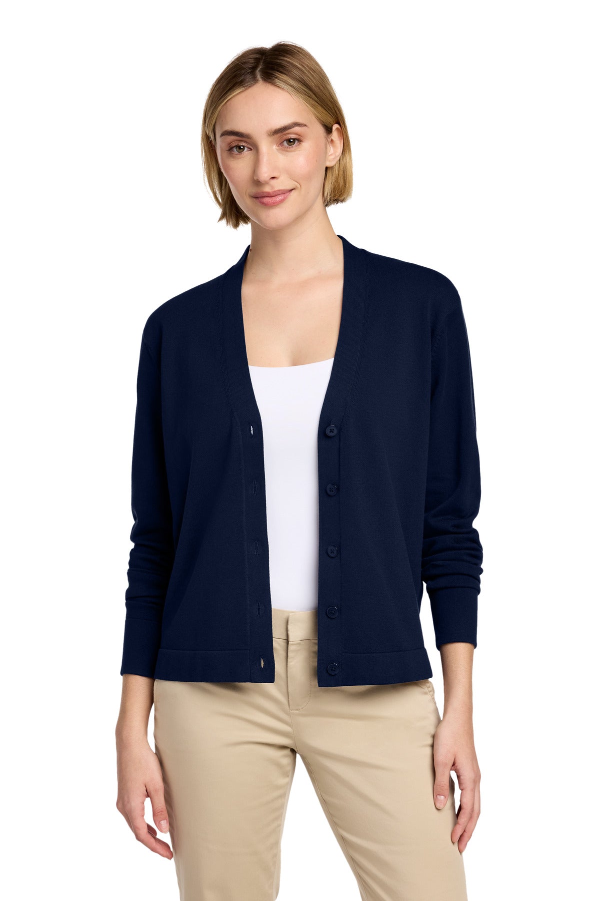 Custom Navy Blazer Women's Cotton Stretch Cardigan Sweater BB18405, personalized by SanCanDo Swag in Argyle, TX