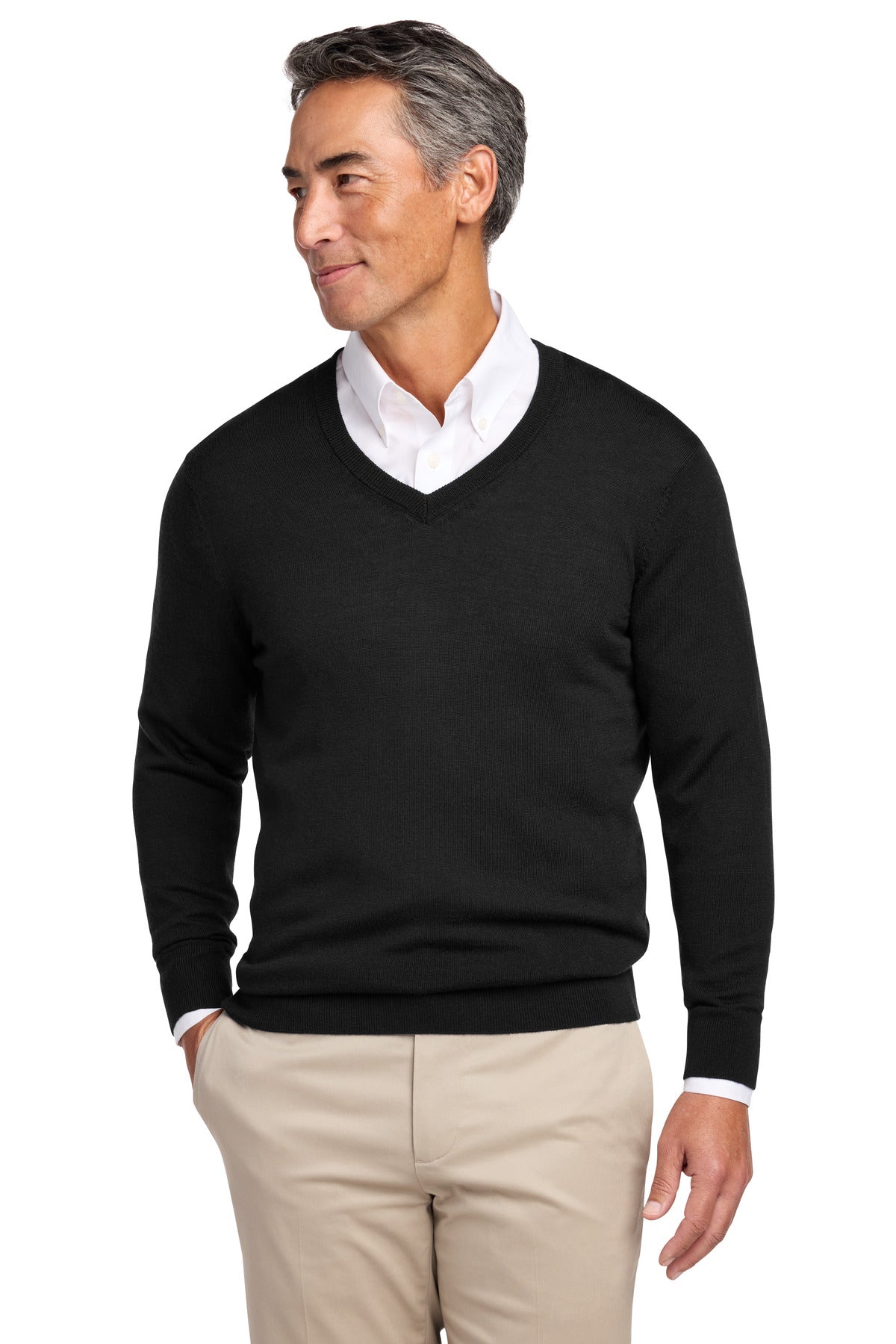 Custom Deep Black Washable Merino V-Neck Sweater BB18410, personalized by SanCanDo Swag in Argyle, TX