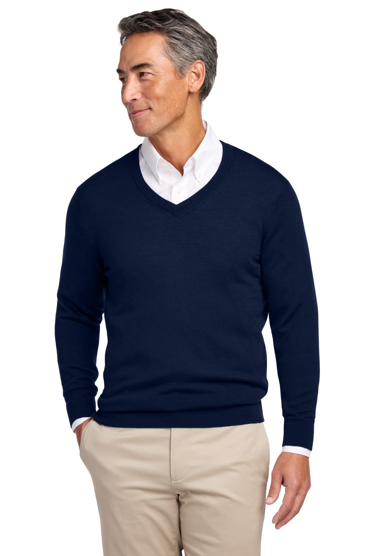Custom Navy Blazer Washable Merino V-Neck Sweater BB18410, personalized by SanCanDo Swag in Argyle, TX