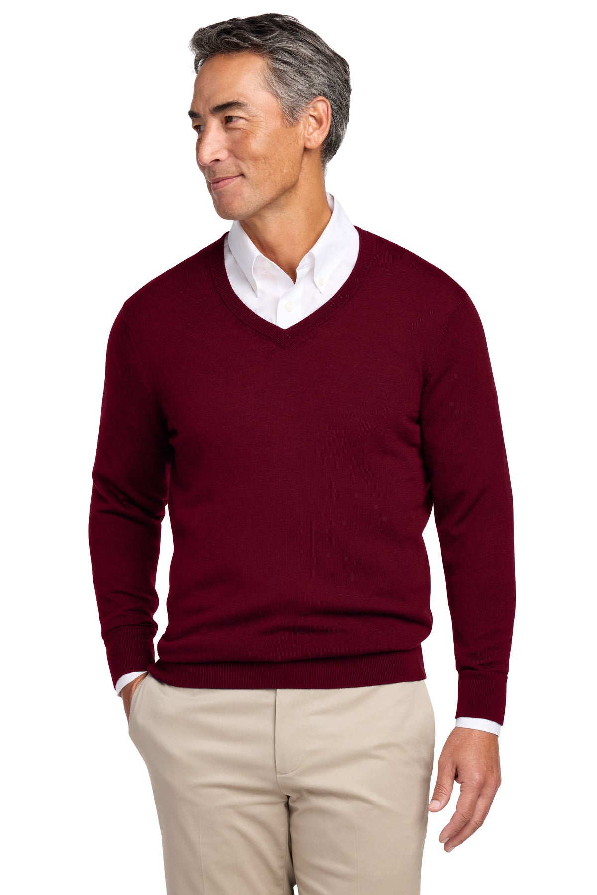 Custom Vintage Port Washable Merino V-Neck Sweater BB18410, personalized by SanCanDo Swag in Argyle, TX