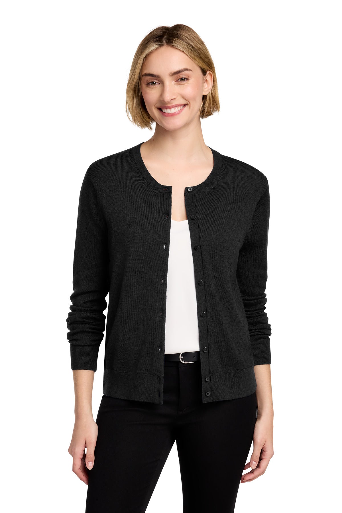 Custom Deep Black Women's Washable Merino Cardigan Sweater BB18413, personalized by SanCanDo Swag in Argyle, TX