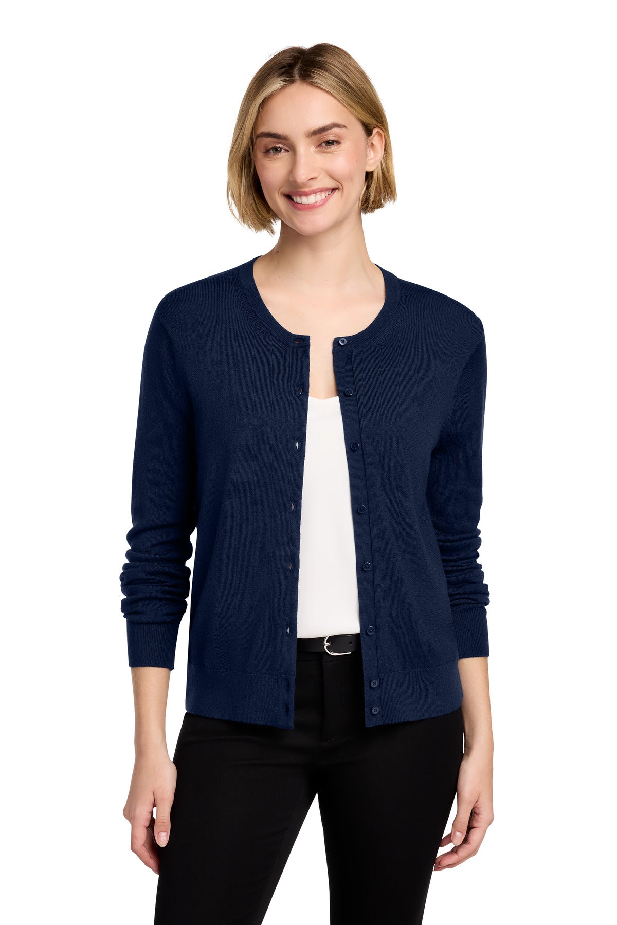 Custom Navy Blazer Women's Washable Merino Cardigan Sweater BB18413, personalized by SanCanDo Swag in Argyle, TX