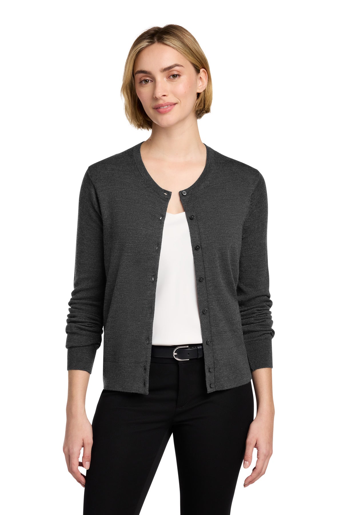 Custom Windsor Grey Heather Women's Washable Merino Cardigan Sweater BB18413, personalized by SanCanDo Swag in Argyle, TX