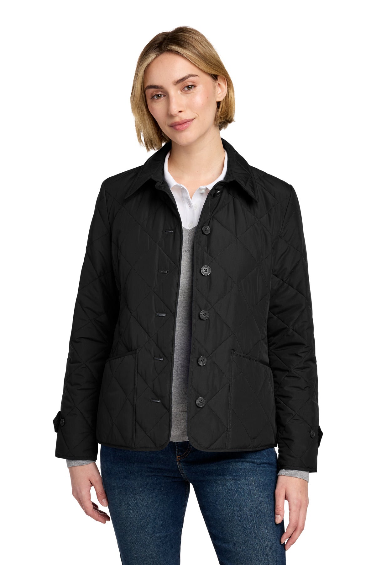 Custom Deep Black Women's Quilted Jacket BB18601, personalized by SanCanDo Swag in Argyle, TX