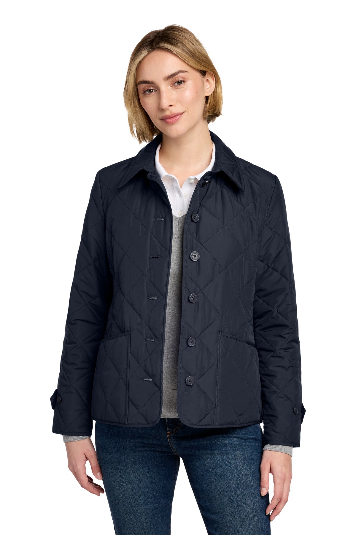 Custom Night Navy Women's Quilted Jacket BB18601, personalized by SanCanDo Swag in Argyle, TX