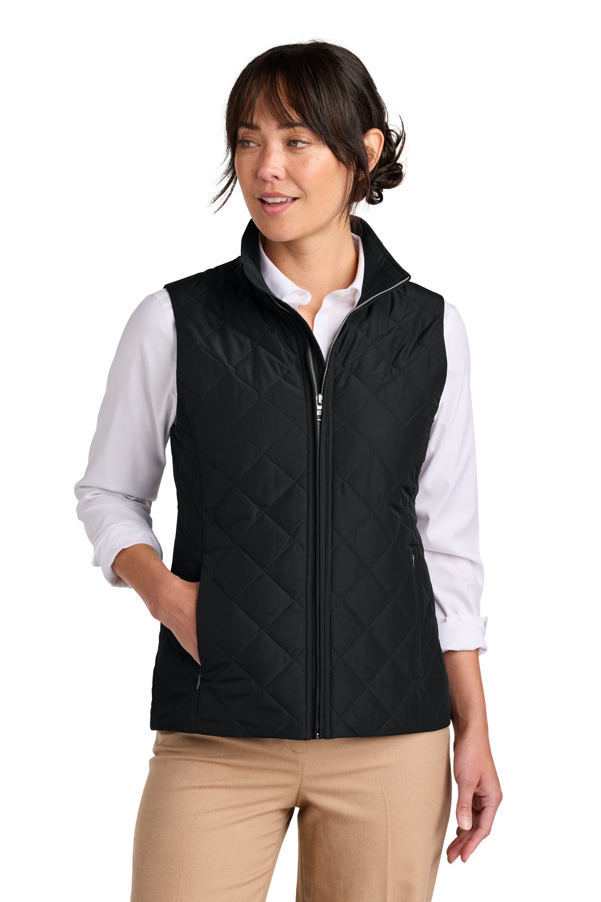 Custom Deep Black Women's Quilted Vest BB18603, personalized by SanCanDo Swag in Argyle, TX