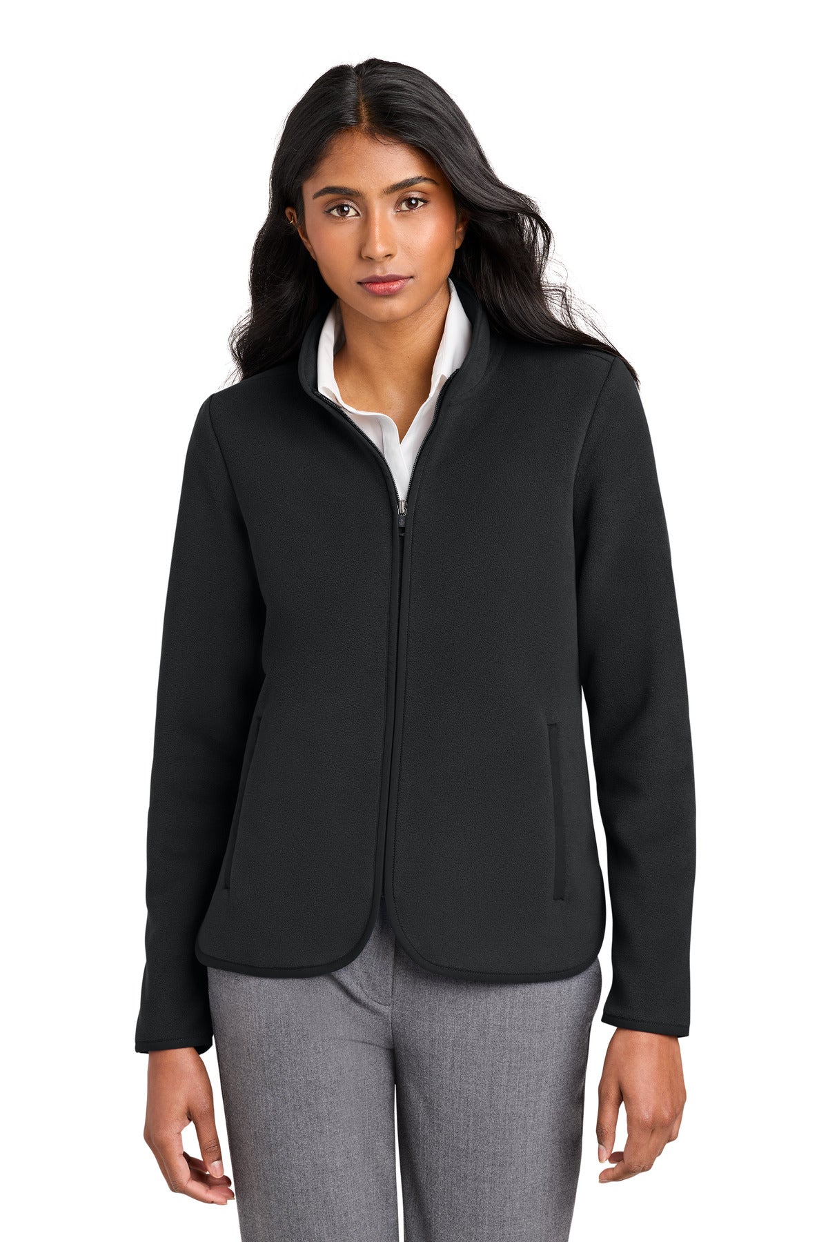 Custom Deep Black Women's Fleece Jacket BB18611, personalized by SanCanDo Swag in Argyle, TX