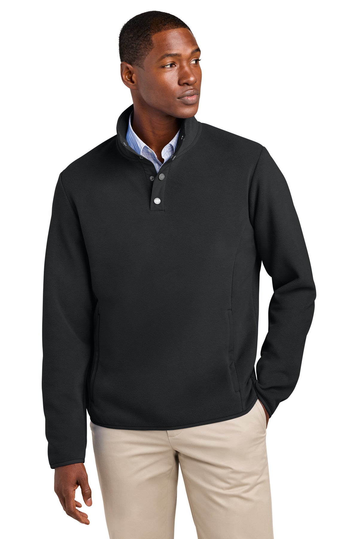 Custom Deep Black Fleece 1/4-Snap Neck BB18612, personalized by SanCanDo Swag in Argyle, TX