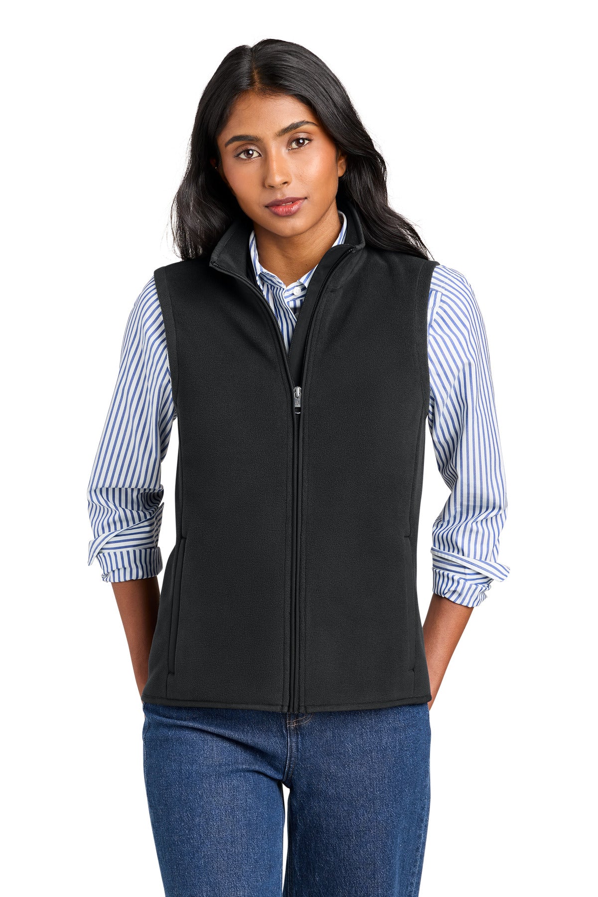 Custom Deep Black Women's Fleece Vest BB18615, personalized by SanCanDo Swag in Argyle, TX