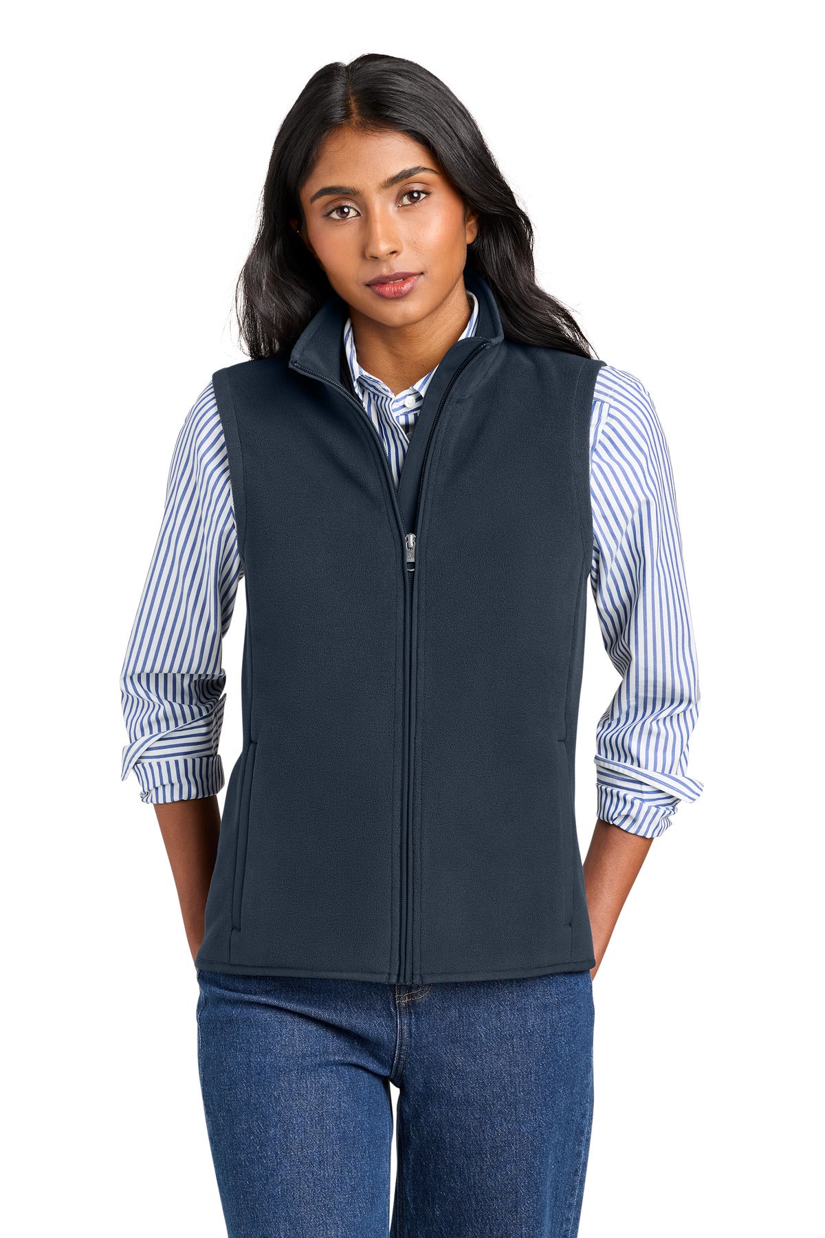 Custom Night Navy Women's Fleece Vest BB18615, personalized by SanCanDo Swag in Argyle, TX