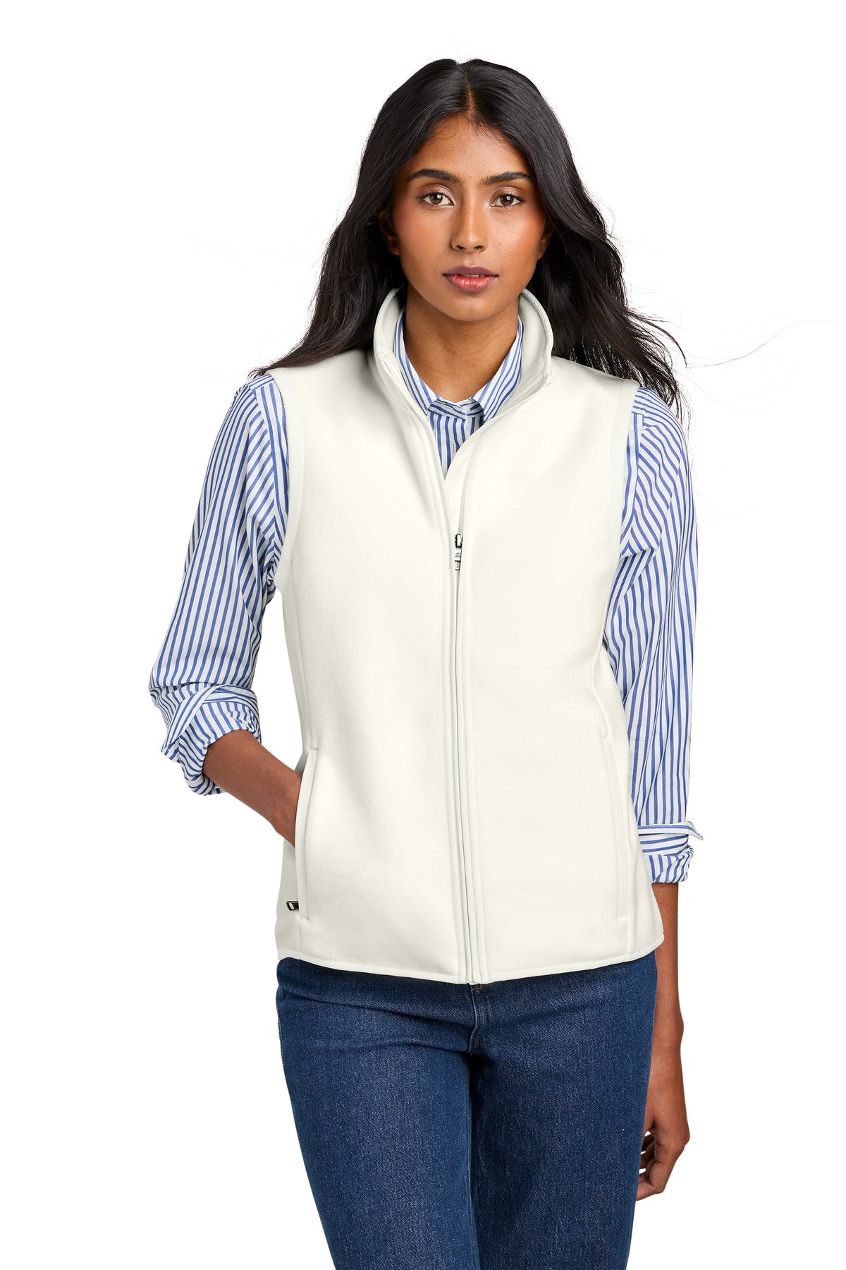 Custom Off White Women's Fleece Vest BB18615, personalized by SanCanDo Swag in Argyle, TX
