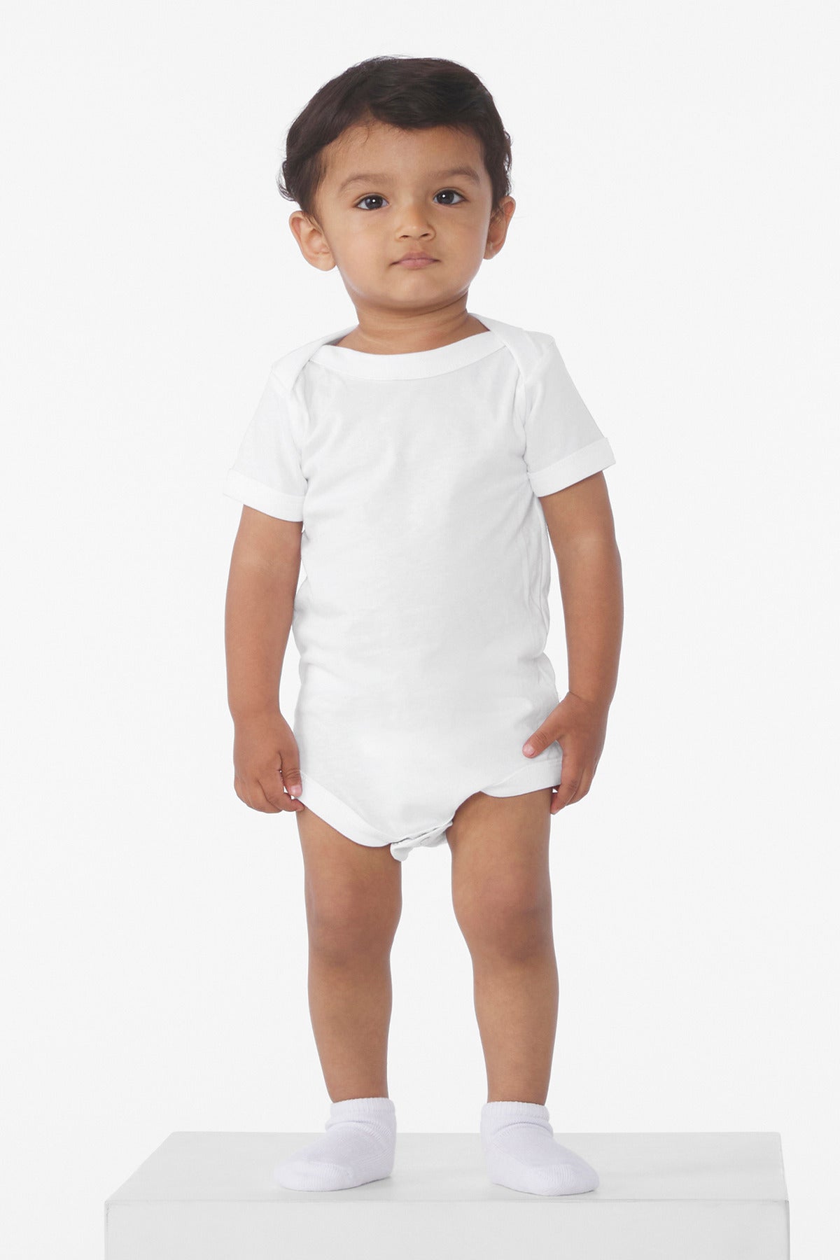 Custom White Infant Jersey Short Sleeve One Piece BC100B, personalized by SanCanDo Swag in Argyle, TX
