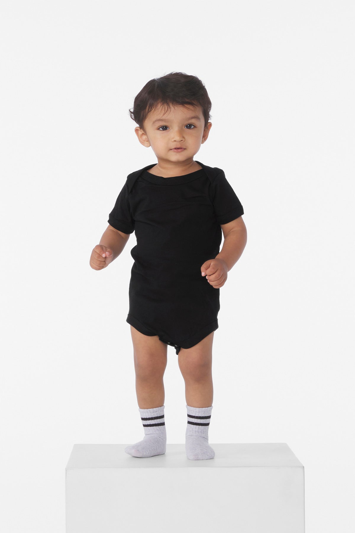 Custom Black Infant Jersey Short Sleeve One Piece BC100B, personalized by SanCanDo Swag in Argyle, TX