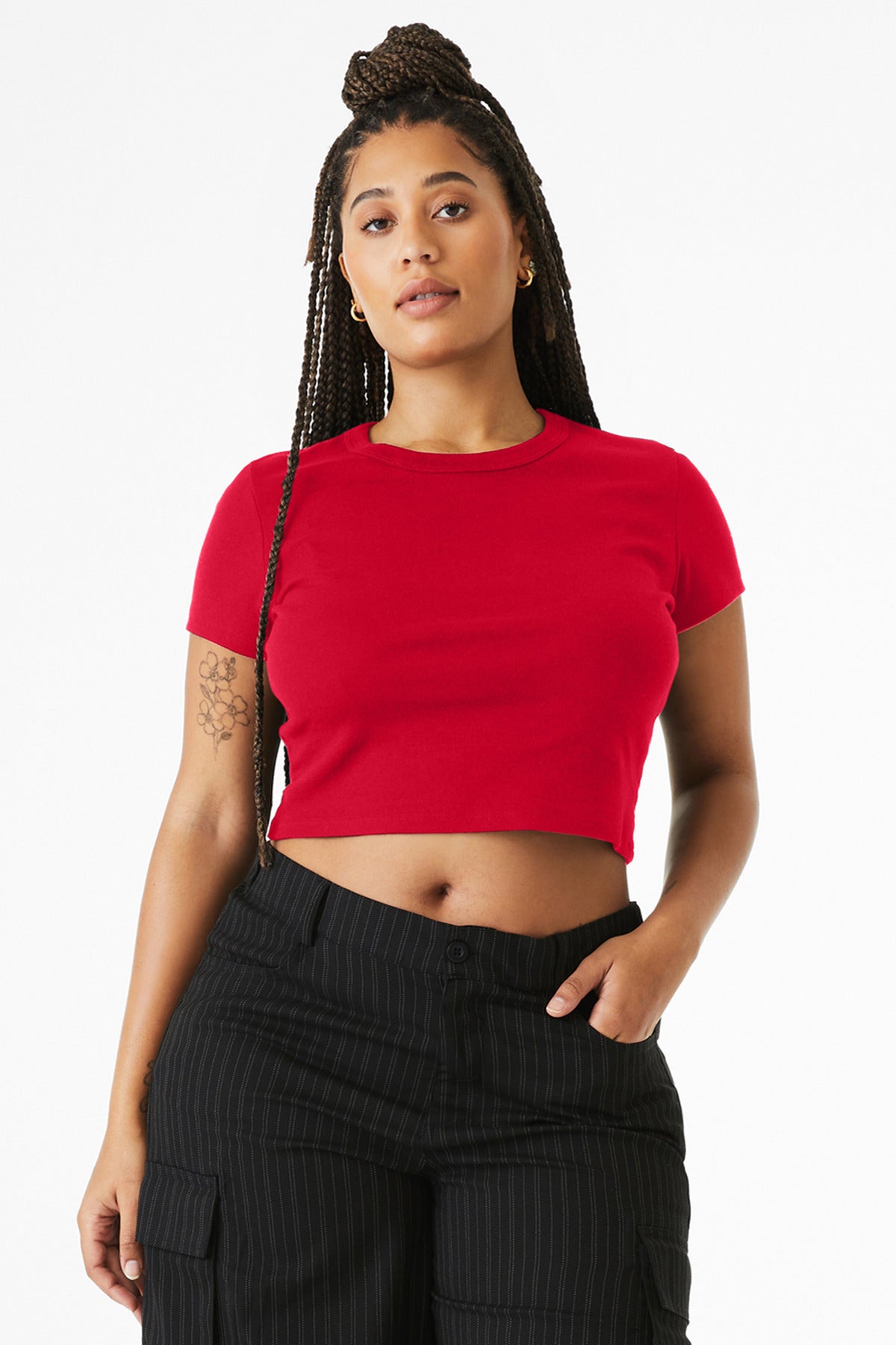 Custom Solid Red Blend Women's Micro Rib Baby Tee BC1010, personalized by SanCanDo Swag in Argyle, TX