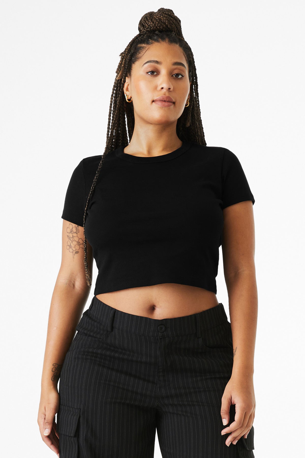 Custom Solid Black Blend Women's Micro Rib Baby Tee BC1010, personalized by SanCanDo Swag in Argyle, TX