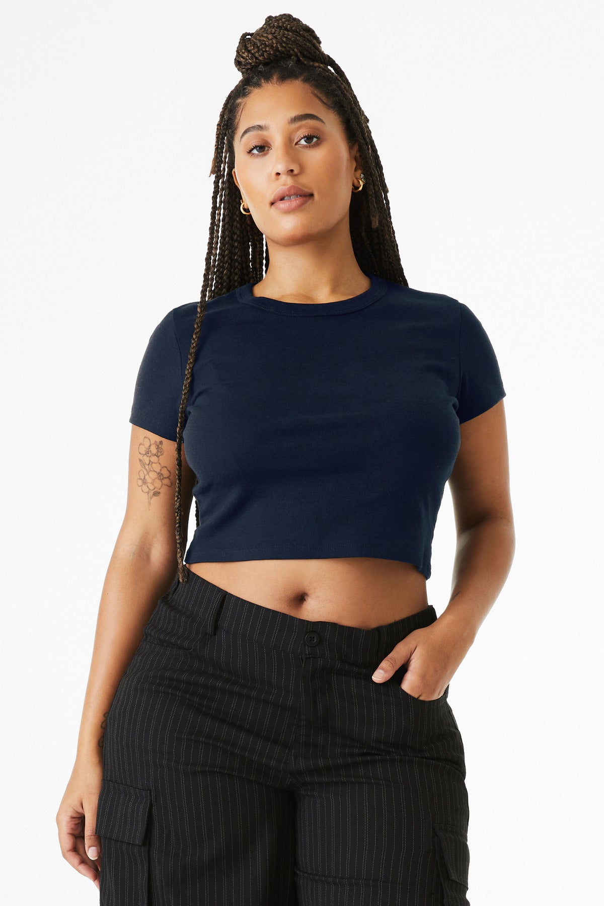 Custom Solid Navy Blend Women's Micro Rib Baby Tee BC1010, personalized by SanCanDo Swag in Argyle, TX