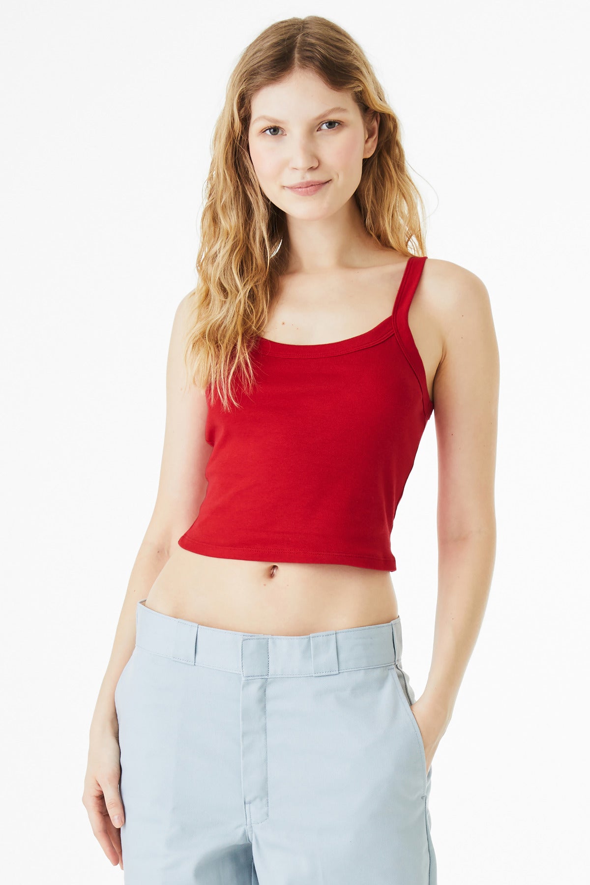 Custom Solid Red Blend Women's Micro Rib Spaghetti Strap Tank BC1012, personalized by SanCanDo Swag in Argyle, TX