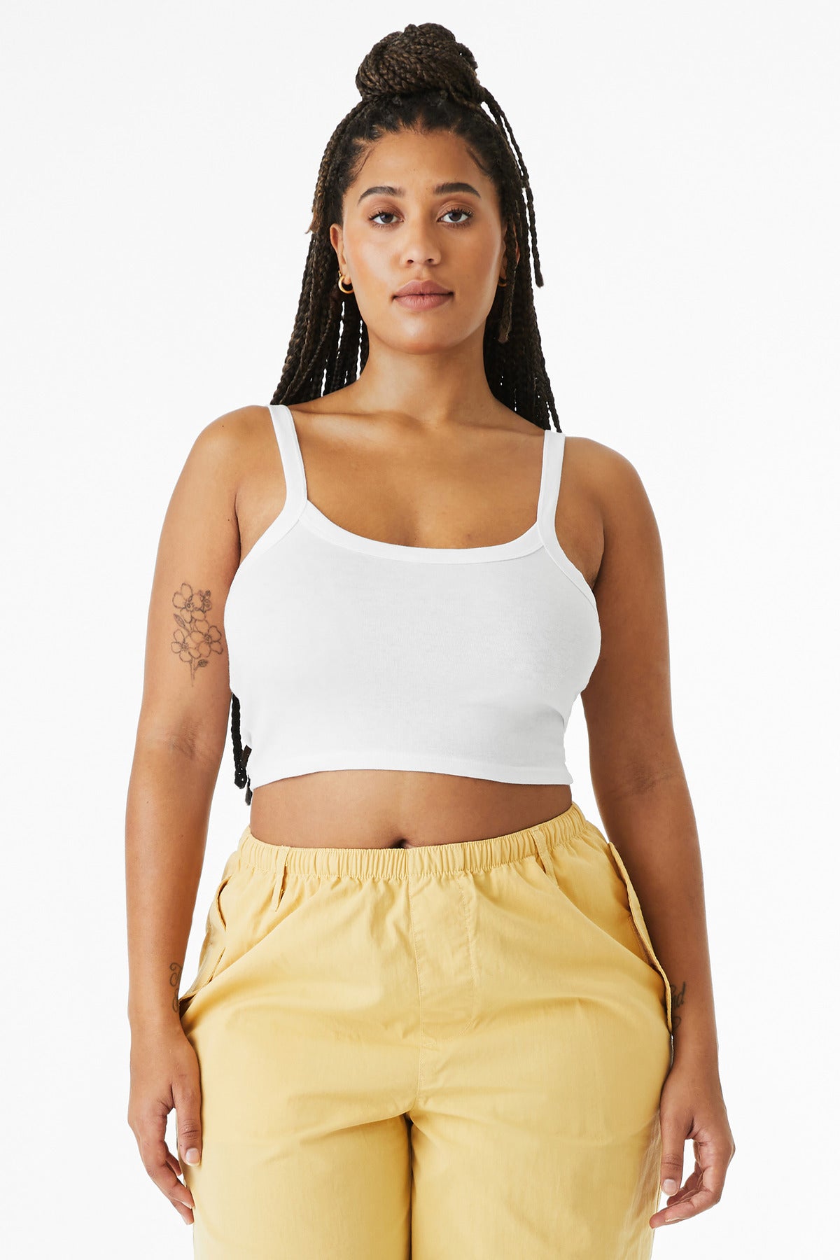 Custom Solid White Blend Women's Micro Rib Spaghetti Strap Tank BC1012, personalized by SanCanDo Swag in Argyle, TX