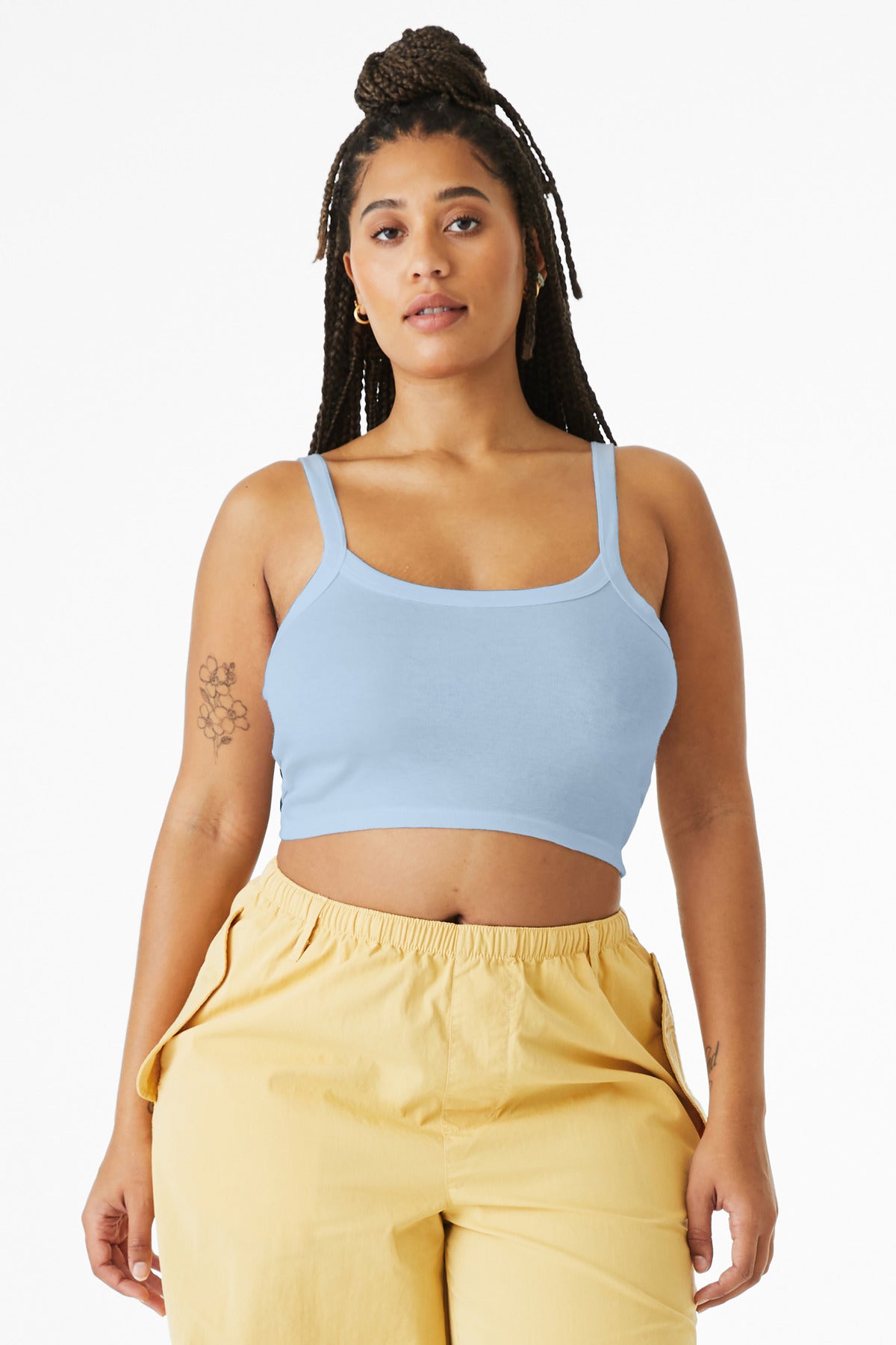 Custom Solid Baby Blue Blend Women's Micro Rib Spaghetti Strap Tank BC1012, personalized by SanCanDo Swag in Argyle, TX