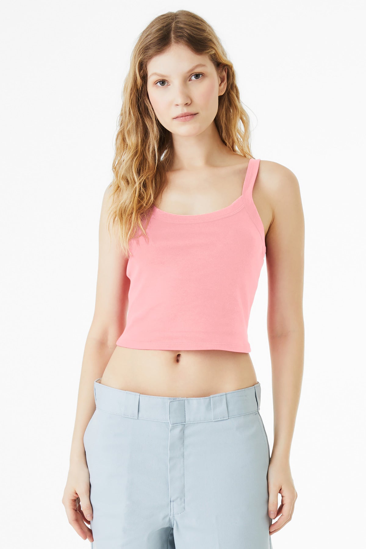 Custom Solid Pink Blend Women's Micro Rib Spaghetti Strap Tank BC1012, personalized by SanCanDo Swag in Argyle, TX