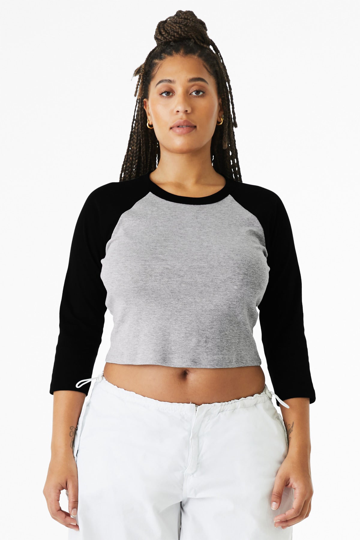 Custom Athletic Heather/ Black Women's Micro Rib 3/4 Raglan Baby Tee BC1200, personalized by SanCanDo Swag in Argyle, TX