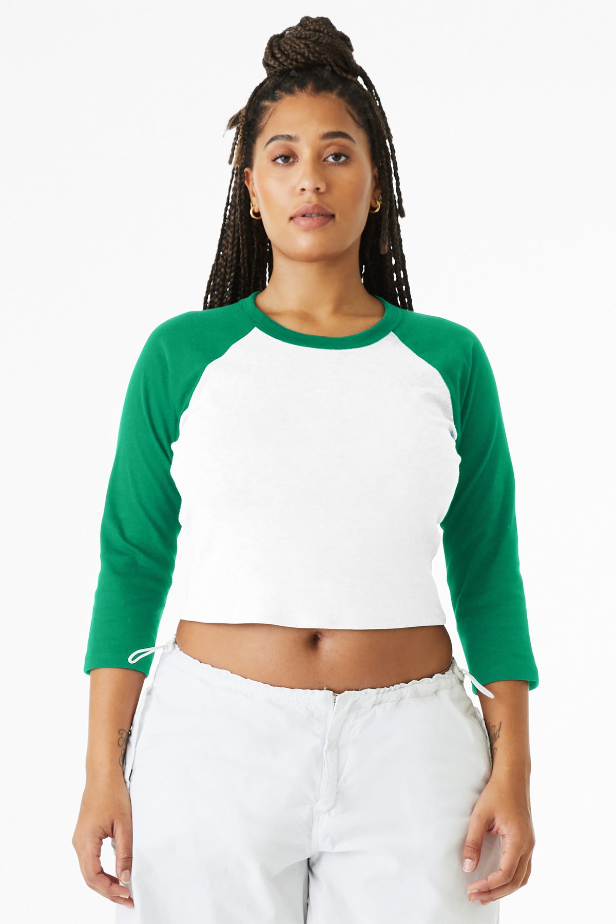 Custom White/ Kelly Women's Micro Rib 3/4 Raglan Baby Tee BC1200, personalized by SanCanDo Swag in Argyle, TX