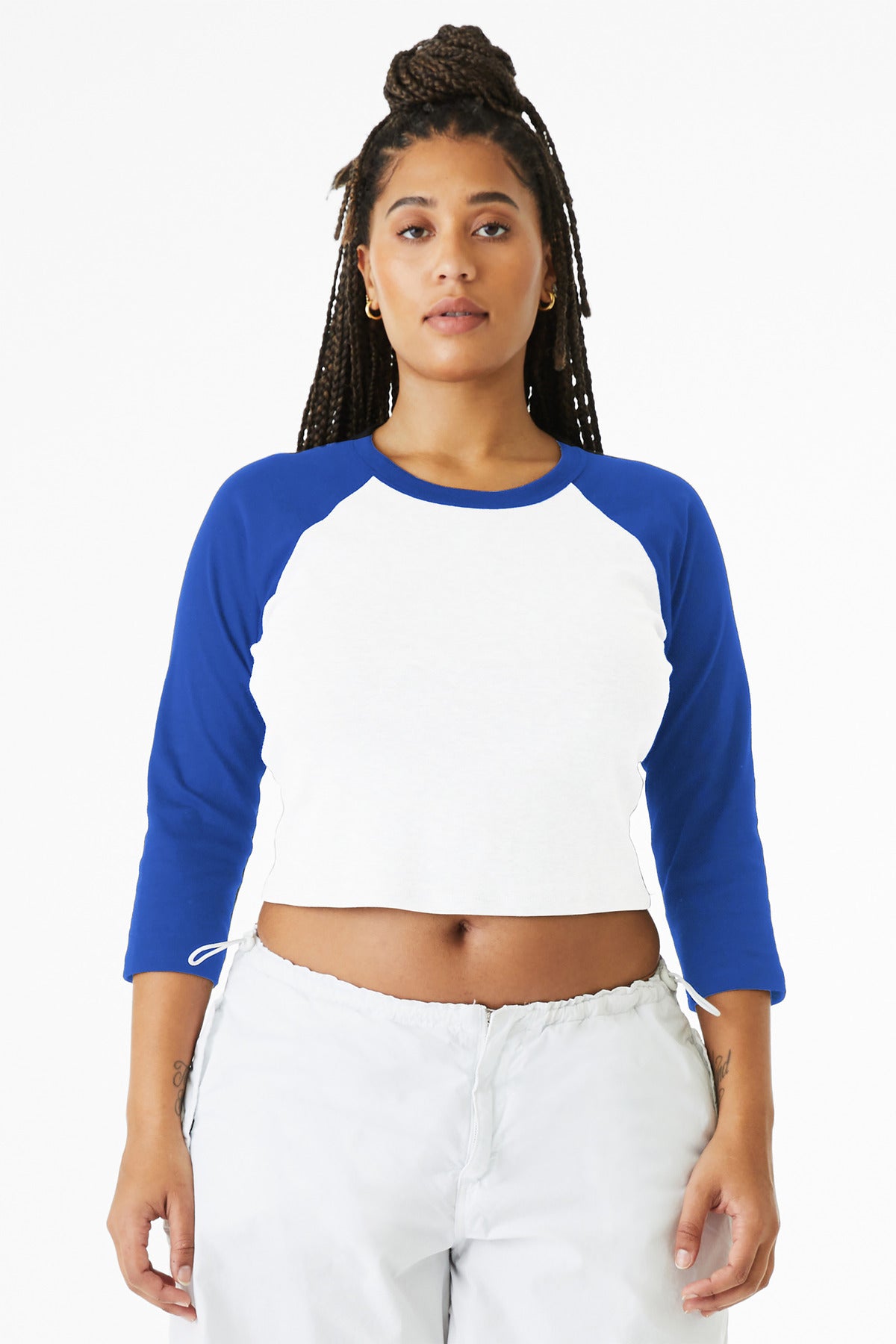 Custom White/ True Royal Women's Micro Rib 3/4 Raglan Baby Tee BC1200, personalized by SanCanDo Swag in Argyle, TX