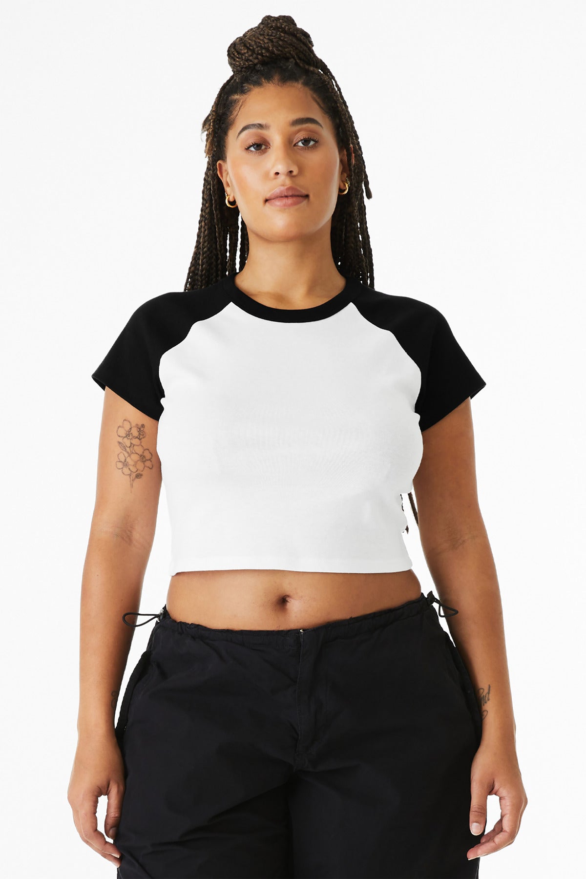 Custom White/ Black Women's Micro Rib Raglan Baby Tee BC1201, personalized by SanCanDo Swag in Argyle, TX