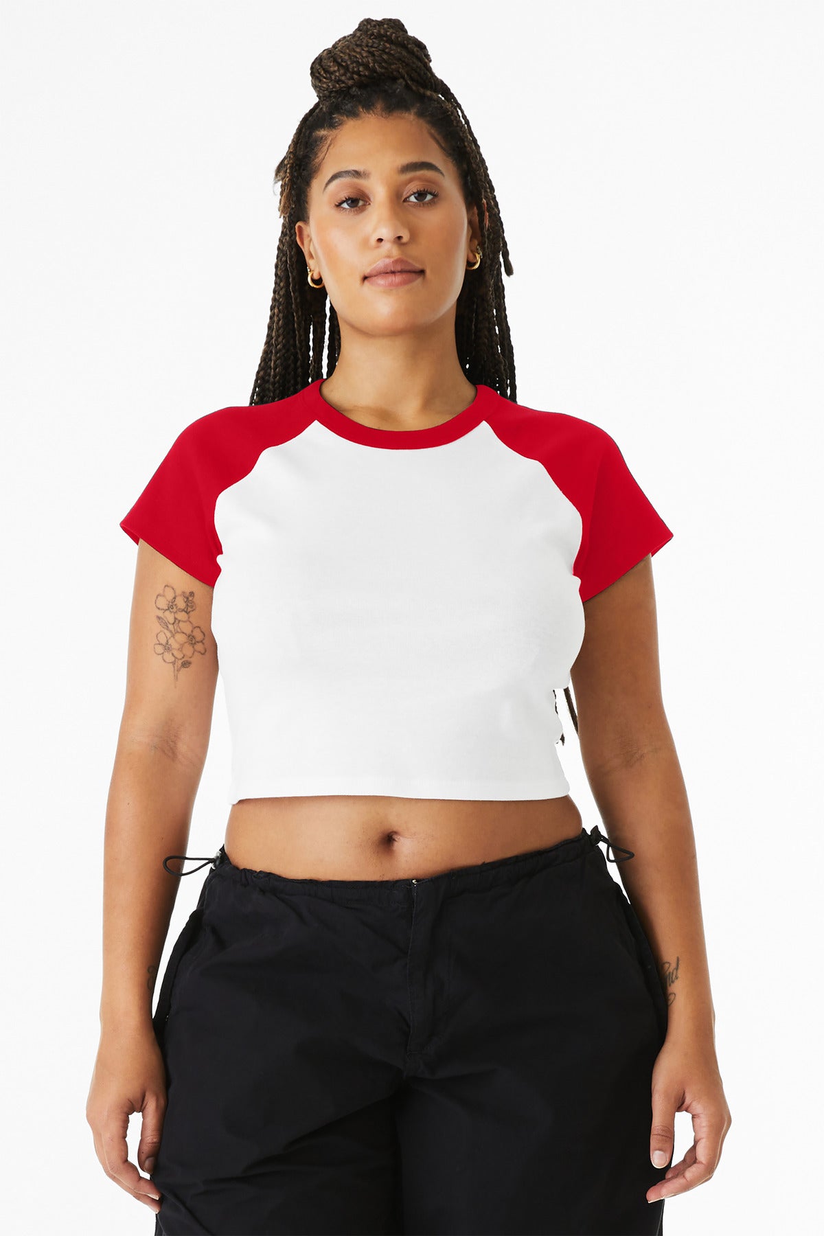 Custom White/ Red Women's Micro Rib Raglan Baby Tee BC1201, personalized by SanCanDo Swag in Argyle, TX