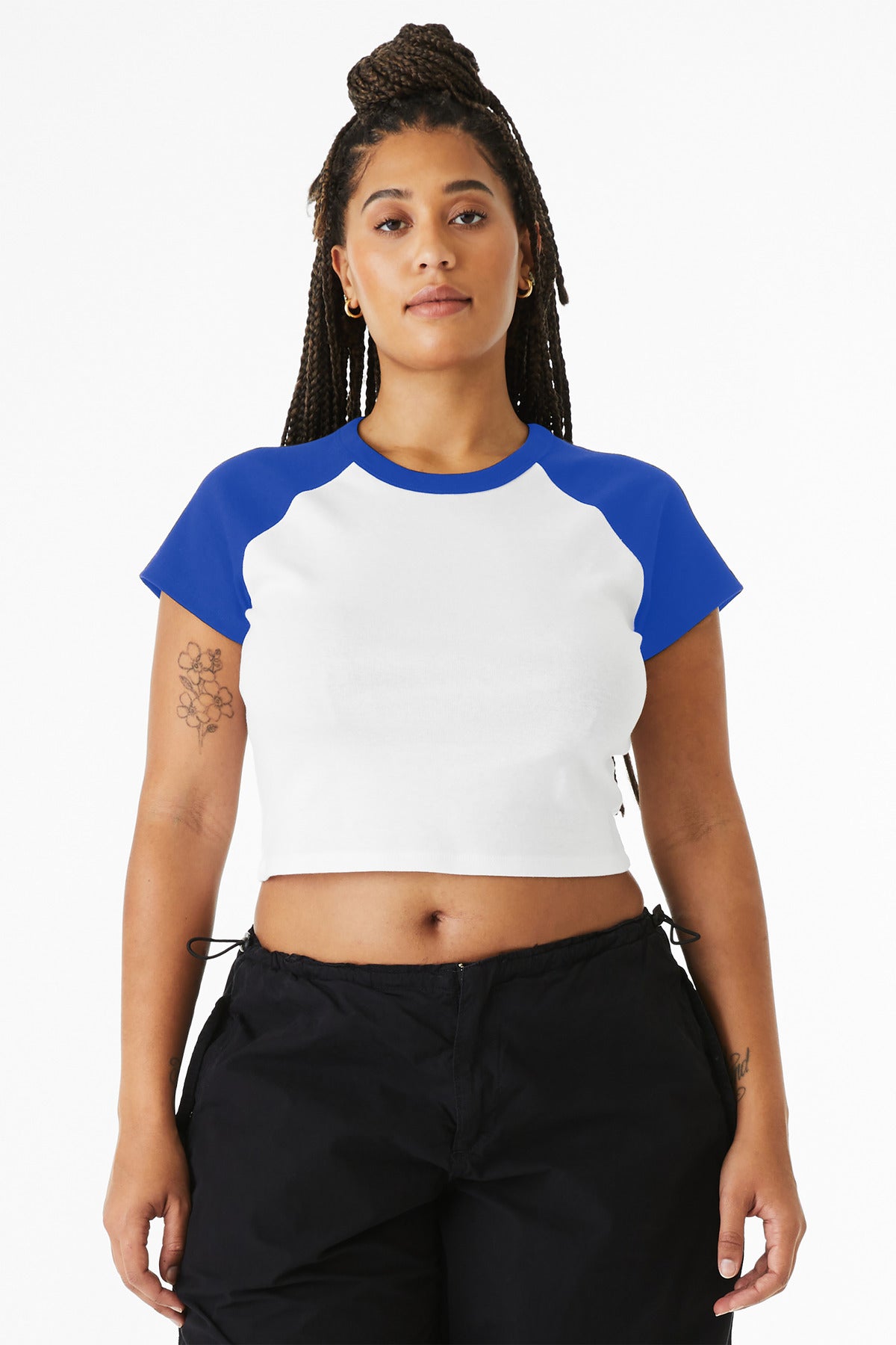 Custom White/ True Royal Women's Micro Rib Raglan Baby Tee BC1201, personalized by SanCanDo Swag in Argyle, TX