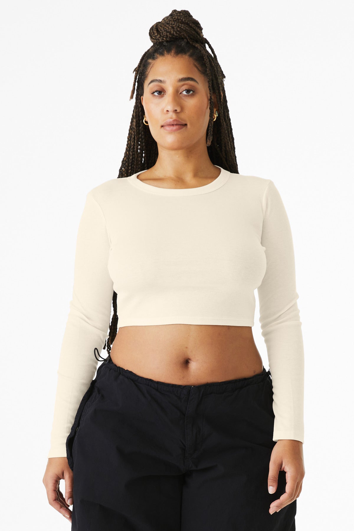 Custom Solid Natural Blend Women's Micro Rib Long Sleeve Baby Tee BC1501, personalized by SanCanDo Swag in Argyle, TX