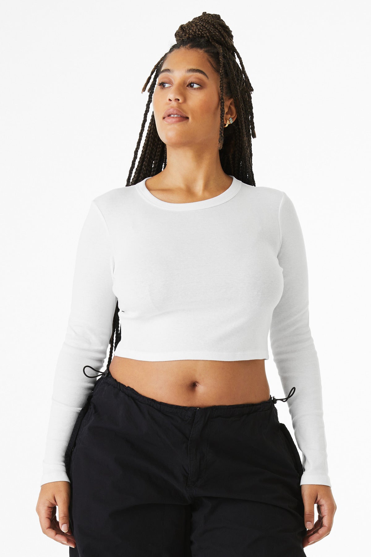 Custom Solid White Blend Women's Micro Rib Long Sleeve Baby Tee BC1501, personalized by SanCanDo Swag in Argyle, TX