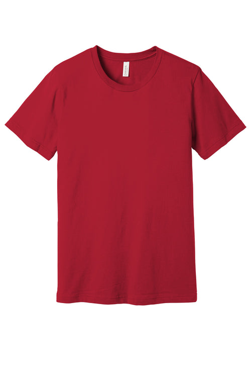Custom Canvas Red Unisex Jersey Tee BC3001, personalized by SanCanDo Swag in Argyle, TX