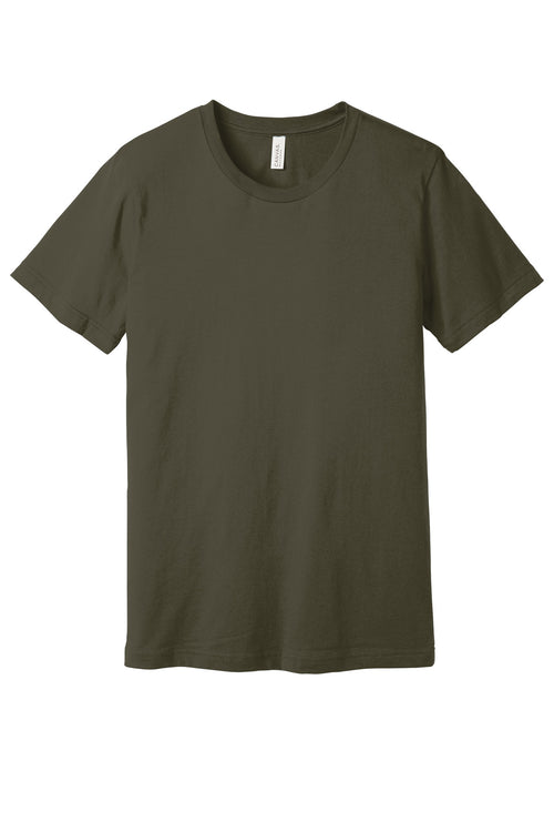 Custom Dark Olive Unisex Jersey Tee BC3001, personalized by SanCanDo Swag in Argyle, TX