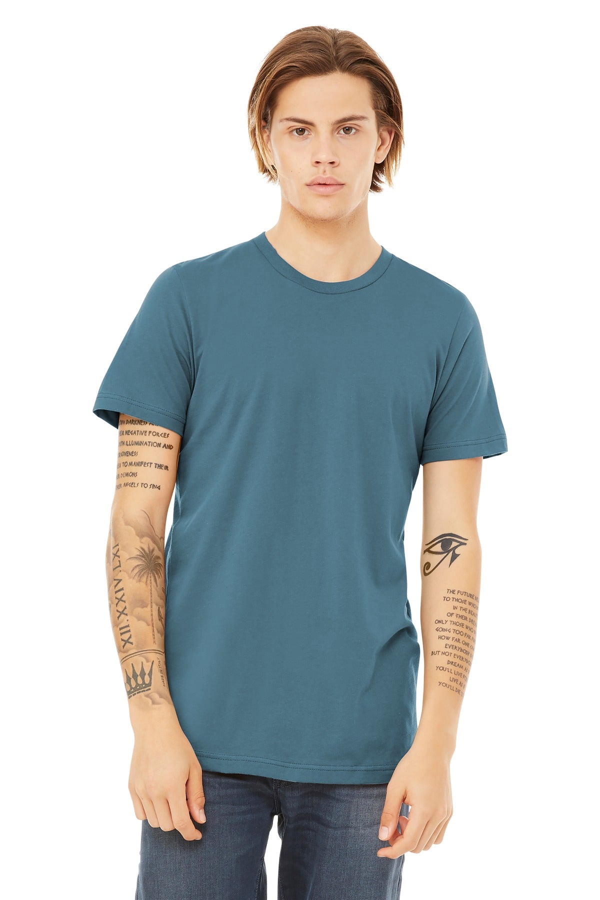 Custom Steel Blue Bella Jersey Tee 3001, personalized by SanCanDo Swag in Argyle, TX