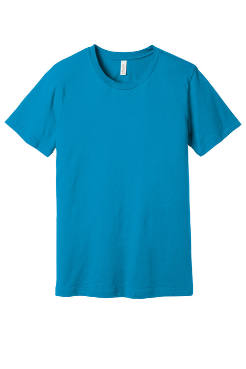 Custom Aqua Unisex Jersey Tee BC3001, personalized by SanCanDo Swag in Argyle, TX
