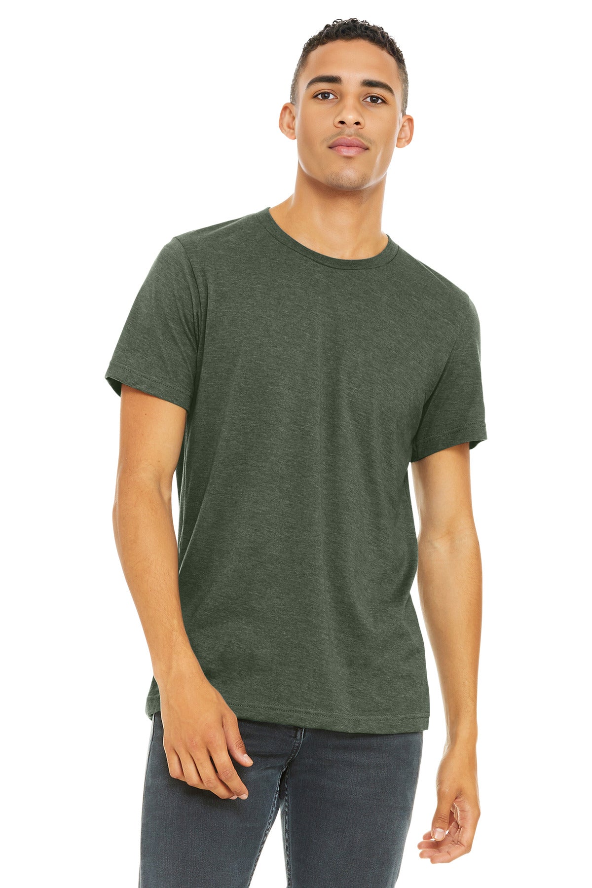 Custom Heather Military Green Heather CVC Tee BC3001CVC, personalized by SanCanDo Swag in Argyle, TX