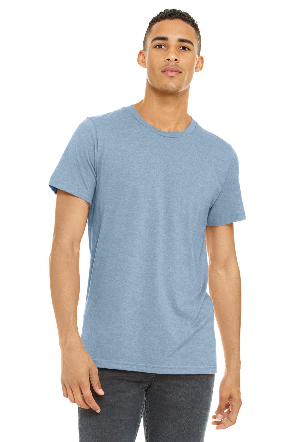 Custom Heather Prism Blue Heather CVC Tee BC3001CVC, personalized by SanCanDo Swag in Argyle, TX
