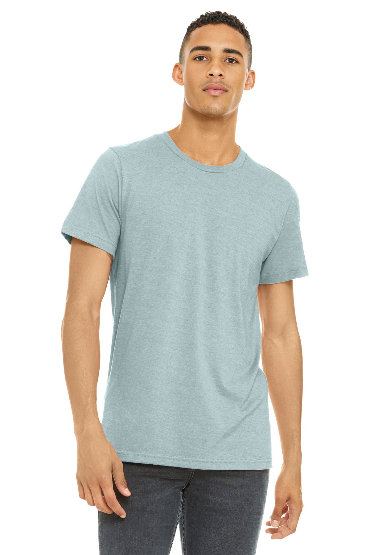 Custom Heather Prism Ice Blue Heather CVC Tee BC3001CVC, personalized by SanCanDo Swag in Argyle, TX