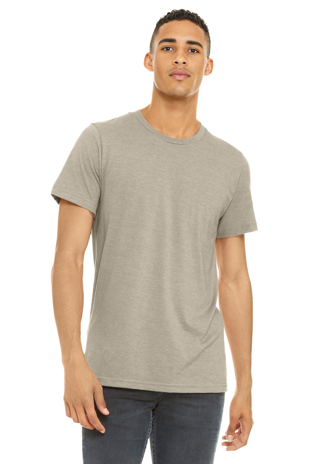 Custom Heather Tan Heather CVC Tee BC3001CVC, personalized by SanCanDo Swag in Argyle, TX