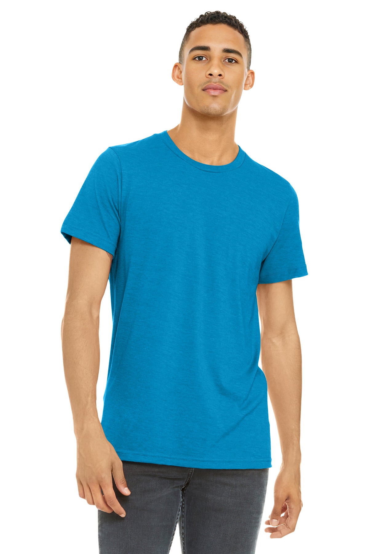 Custom Neon Blue Heather CVC Tee BC3001CVC, personalized by SanCanDo Swag in Argyle, TX