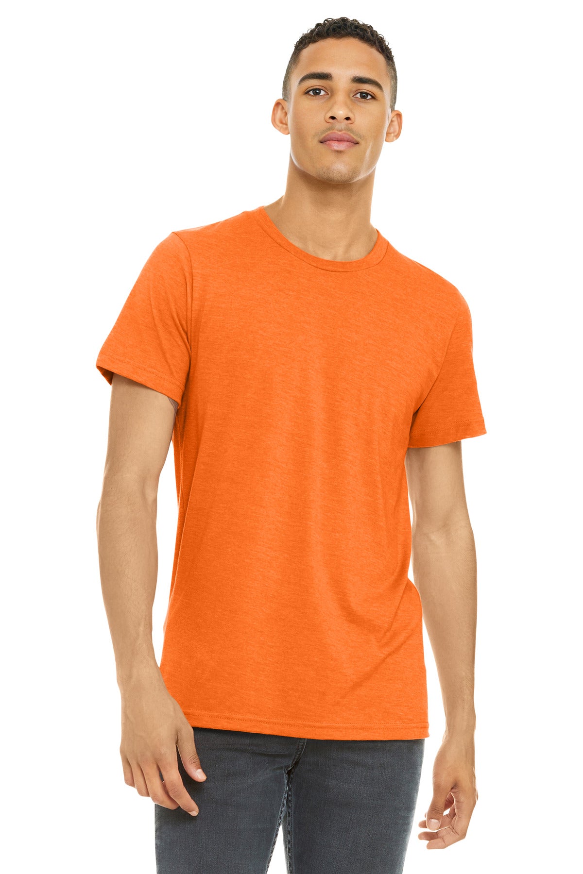 Custom Neon Orange Heather CVC Tee BC3001CVC, personalized by SanCanDo Swag in Argyle, TX
