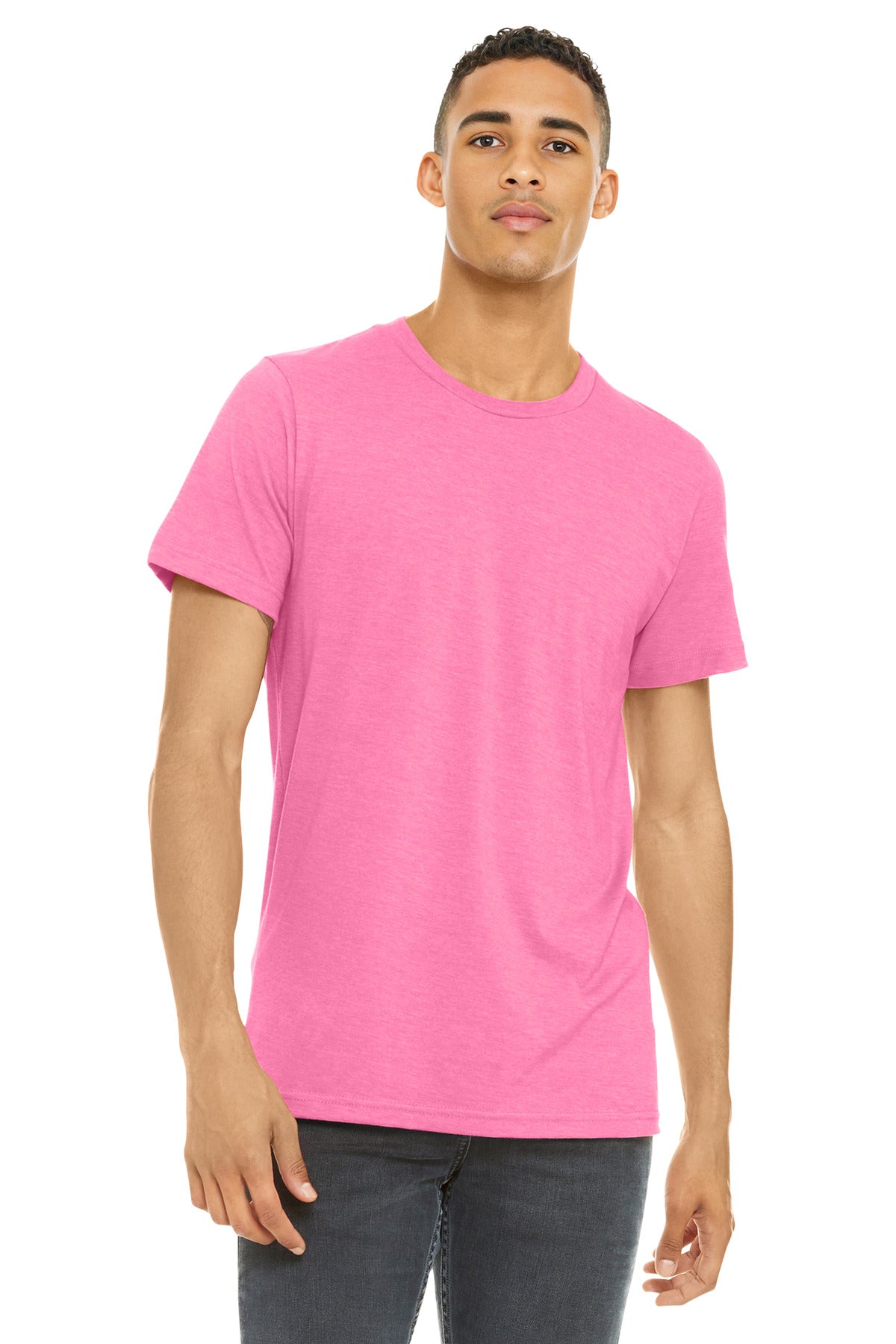 Custom Neon Pink Heather CVC Tee BC3001CVC, personalized by SanCanDo Swag in Argyle, TX