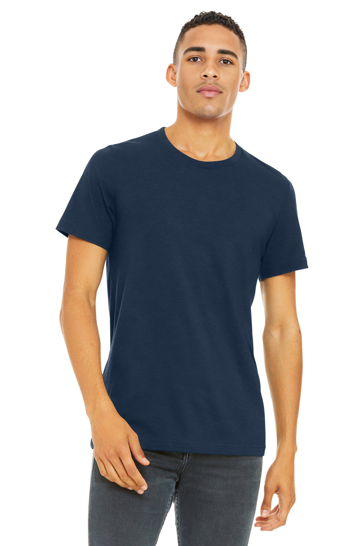 Custom Solid Navy Blend Heather CVC Tee BC3001CVC, personalized by SanCanDo Swag in Argyle, TX