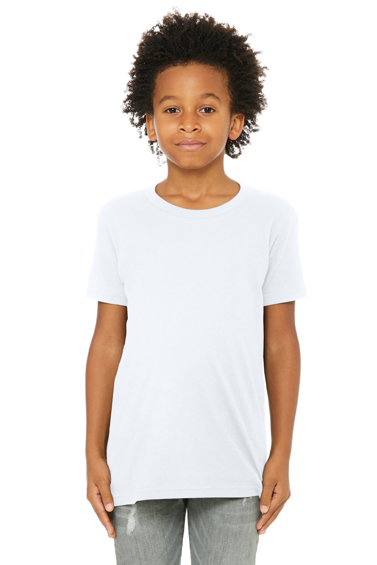 Custom White Youth Jersey Tee BC3001Y, personalized by SanCanDo Swag in Argyle, TX