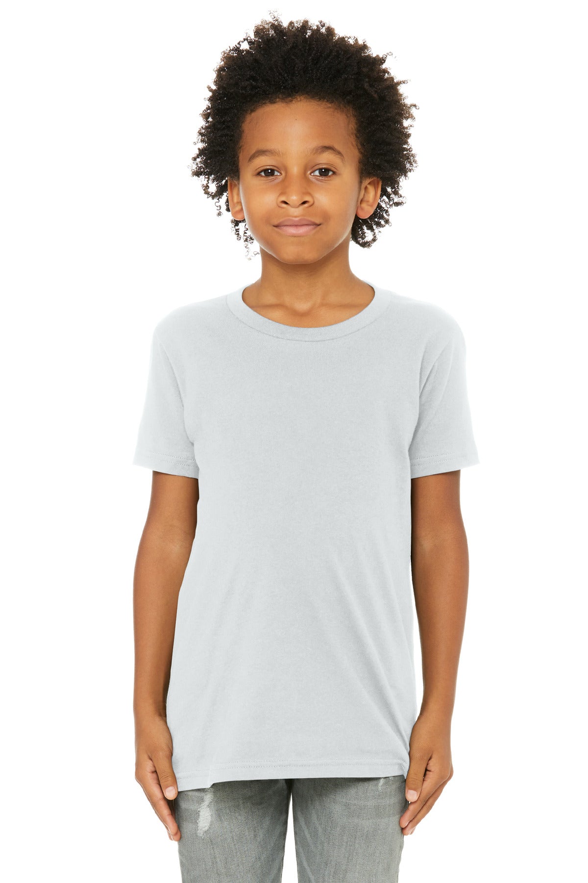 Custom Silver Youth Jersey Tee BC3001Y, personalized by SanCanDo Swag in Argyle, TX
