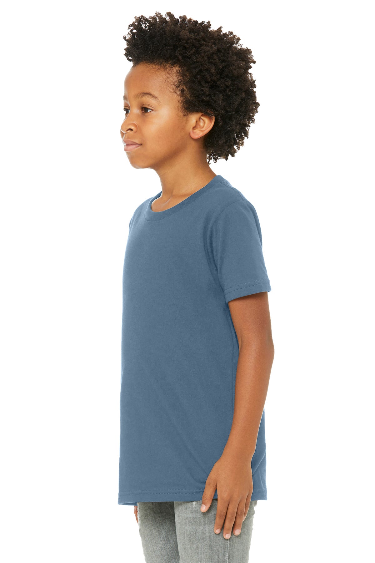 Custom Steel Blue Youth Jersey Tee BC3001Y, personalized by SanCanDo Swag in Argyle, TX